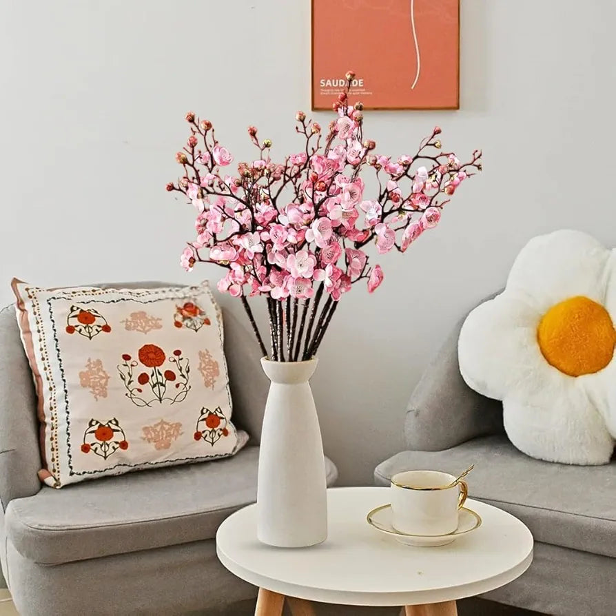 SATYAM KRAFT 3 Sticks Artificial Blossom Flower Bouquet Sticks for Home Decor, Bedroom, Living Room, Table, Balcony, Office, Wedding, Pooja, Anniversary Decorations – Pink